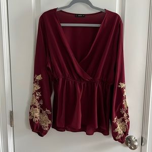 Long sleeve blouse with deep v neck
